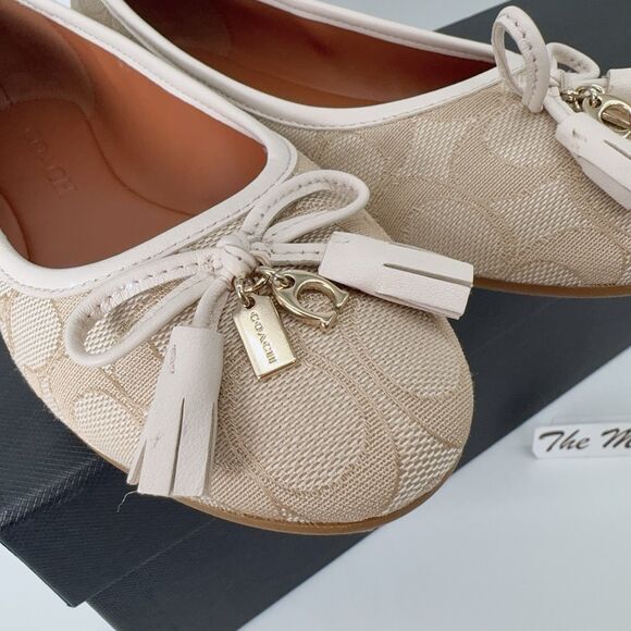 Coach FG2708 Benni Signature Jacquard Flat Ballet Shoes Khaki Chalk Size 5 - Picture 5 of 9